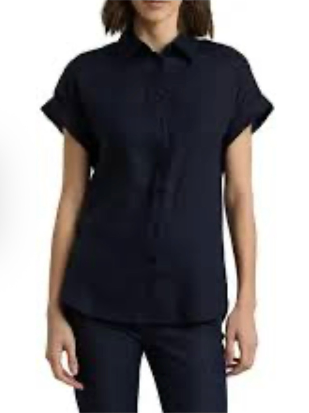 Lauren Ralph Lauren Navy Short-Sleeve Linen Button-Up Blouse